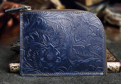 Handmade Leather Floral Mens Front Pocket Wallet Cool Slim Leather Wallet Men billfold Wallets Bifold for Men - imessengerbags