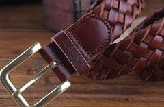 Genuine Leather Braided Punk Rock Biker Trucker Mens Belt Men Black Coffee Belt for Men - imessengerbags