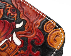 Handmade Leather Monster Mens Chain Biker Wallet Cool Leather Wallet Long Phone Wallets for Men