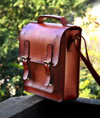 Handmade Vintage Brown Leather Mens School Shoulder Bag Messenger Bag for Men