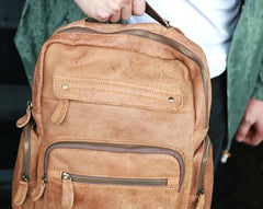 Cool Brown Mens Leather Backpack Travel Backpacks School Backpacks for men