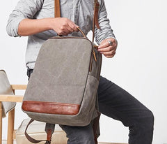 Cool Canvas Leather Mens Backpack Canvas Travel Bag Canvas School Bag for Men