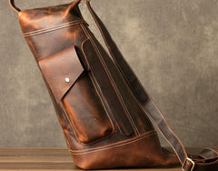 Genuine Leather Mens Cool Chest Bag Sling Bag Crossbody Bag Travel Bag Hiking Bag for men