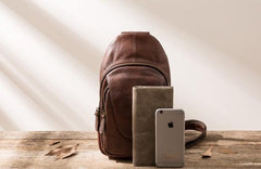 Coffee Leather Mens Sling Bag Sling Shoulder Bags Sling Backpacks for men - imessengerbags