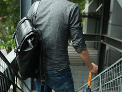 Black Leather Mens Backpack Travel Backpacks Laptop Backpack for men - imessengerbags