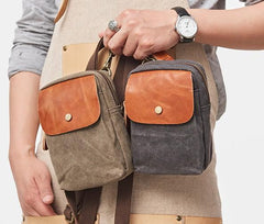 Canvas Leather Mens Belt Pouch Waist Bag Small Side Bag for Men
