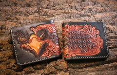 Handmade Leather Eagle Tooled Mens billfold Wallet Cool Leather Wallet Slim Wallet for Men - imessengerbags