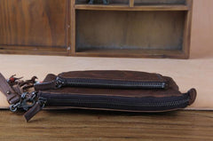 Handmade Genuine Leather Mens Cool Long Leather Wallet Zipper Clutch Wristlet Wallet for Men - imessengerbags