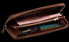 Handmade Leather Tooled Ganesh Mens Chain Biker Wallet Cool Leather Wallet Zipper Long Phone Wallets for Men