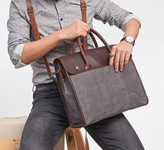 Mens Gray Canvas Leather Briefcase Handbag Work Bag Business Bag for Men