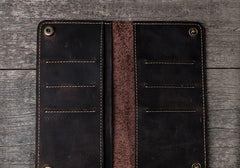 Vintage Leather Long Wallets for men Bifold Men Long Wallet