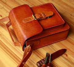 Handmade Vintage Brown Leather Mens School Shoulder Bags Messenger Bag for Men