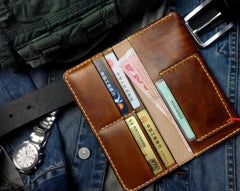Vintage Brown Leather Bifold Mens Long Wallet Leather Long Wallets for Men - imessengerbags