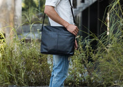 Black Cool Leather Mens Large Messenger Bags Shoulder Bags  for Men