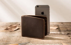 Coffee Cool Leather Mens Small Wallet Bifold Vintage Slim billfold Wallet for Men - imessengerbags