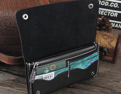 Handmade Genuine Leather Mens Cool Long Leather Wallet Bifold Clutch Wallet for Men - imessengerbags