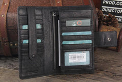 Genuine Leather Mens Cool Long Leather Wallet Cards Clutch Wristlet Wallet for Men - imessengerbags