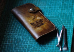 Handmade Tooled Mens Leather Long Biker Wallet Cool Long Chain Wallet for Men