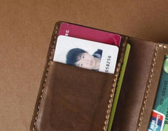 Handmade Coffee Leather Mens Small Trifold Wallet Cool billfold Wallet for Men - imessengerbags