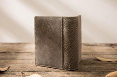 Gray Cool Leather Mens Small Wallet Bifold Vintage Slim billfold Wallet for Men - imessengerbags