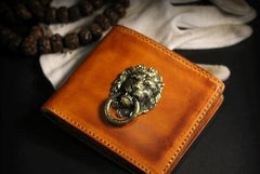 Handmade Leather Lion Mens billfold Wallet Cool Leather Wallet Slim Wallet for Men - imessengerbags