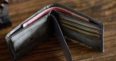 Genuine Leather Mens Cool billfold Leather Wallet Men Small Wallets Bifold for Men - imessengerbags