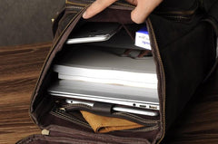 Genuine Leather Mens Cool Backpack Sling Bag Large Coffee Travel Bag Hiking Bag for men - imessengerbags