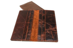 Coffee Leather Long Wallets for men Slim Bifold Vintage Men Long Wallet