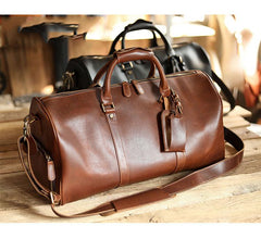 Black Leather Mens Casual Large Travel Bags Shoulder Weekender Bags Brown Duffle Bag For Men