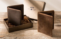Coffee Cool Leather Mens Small Wallets Bifold Vintage Slim billfold Wallet for Men - imessengerbags