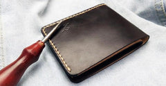 Leather Mens Slim Coffee Front Pocket Bifold Small Wallets Card Wallet for Men - imessengerbags