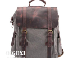 Mens Canvas Leather Backpack Canvas Hiking Backpack Canvas Travel Backpack for Men - imessengerbags