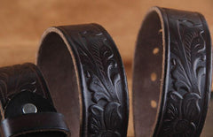 Genuine Leather Punk Rock Biker Trucker Tooled Floral Mens Belt Men Black Coffee Belt for Men