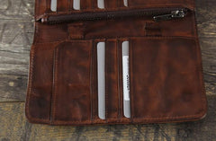 Handmade Leather Mens Cool Long Leather Wallet Bifold Clutch Wallet for Men - imessengerbags