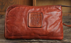 Genuine Leather Mens Cool Long Leather Wallet Cards Phone Zipper Clutch Wristlet Wallet for Men - imessengerbags