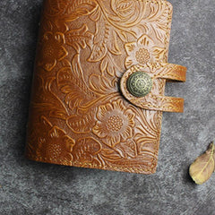 Handmade Leather Floral Mens Cool Short Wallet Card Holder Small Card Slim Wallets for Men