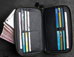 Handmade Leather Floral Tooled Mens Clutch Cool Slim Wallet Zipper Clutch Wristlet Wallet for Men