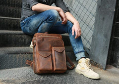 Cool Brown Leather Mens Backpack Travel Backpacks Laptop Backpack for men - imessengerbags