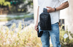Leather Mens Black Sling Bag Sling Shoulder Bag Sling Backpack for men