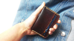 Handmade Leather Mens Slim Front Pocket Wallets Leather Card Wallet for Men - imessengerbags