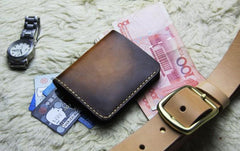 Vintage Leather Brown Mens Slim Small Wallet Leather Bifold Wallets for Men - imessengerbags