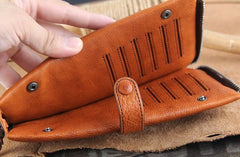 Genuine Leather Mens Cool Braided Wallet Long Leather Wallet Clutch Wristlet Wallet for Men - imessengerbags