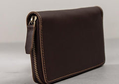 Coffee Leather Mens Zipper Travel Wallet Passport Wallet Clutch Wallets for Men - imessengerbags