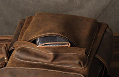 Genuine Leather Mens Cool Backpack Sling Bag Large Brown Travel Bag Hiking Bag for men - imessengerbags