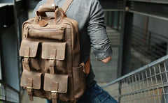 Vintage Coffee Mens Leather Backpacks Travel Backpacks Laptop Backpack for men