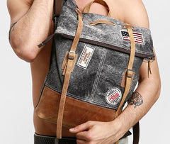 Cool Canvas Leather Gray Travel Bag Mens Backpack Canvas Canvas School Bag for Men - imessengerbags