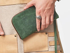 Cool Leather Mens Wristlet Wallet Vintage Clutch Zipper Wallet for Men