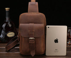 Vintage Leather Mens Sling Shoulder Bag Sling Bag Chest Bag Sling Backpack for men - imessengerbags