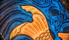 Handmade Leather Men Tooled Carp Cool Leather Wallet Long Phone Wallets for Men - imessengerbags