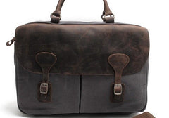 Mens Waxed Canvas Leather Briefcase Handbag Laptop Bag Business Bag for Men - imessengerbags